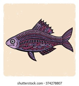 Decorative fish. Hand drawn vector illustration.