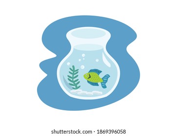 Decorative fish inside a fishbowl. Simple flat illustration