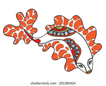 Decorative fish, ornamented with floral elements, on white background. Vector art.