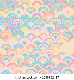 Decorative fish scales squama background, vector seamless fabric pattern, tiled textile print. Classic chinese squama scales seamless arc tiles graphics. Fish skin pattern.