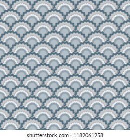 Decorative fish scales squama background, vector seamless fabric pattern, tiled textile print. Typical chinese squama scales seamless arc tiles design. Snake skin pattern.