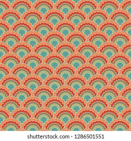 Decorative fish scales squama background, vector seamless fabric pattern, tiled textile print. Vintage chinese squama scales seamless arc tiles texture. Fabric print pattern.