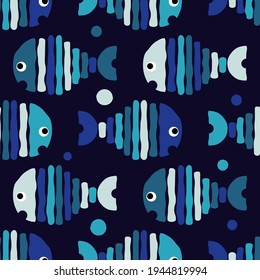 Decorative fish in the sea. Marine life. Seamless pattern. Vector illustration for web design or print.