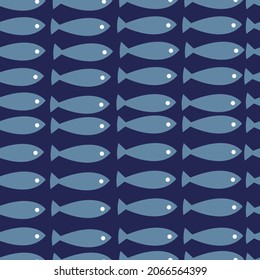 Decorative fish seamless pattern on a dark shade of blue background. Vector. 