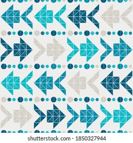 Decorative fish from triangles floating in the sea. Seamless pattern. Cute cartoons. Vector illustration for web design or print.