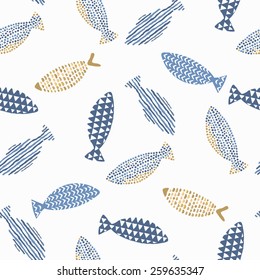 Decorative fishes pattern seamless in vector