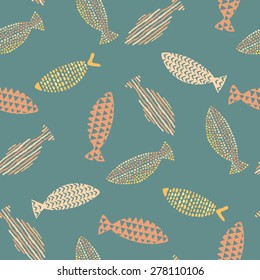 Decorative fishes pattern seamless in vector
