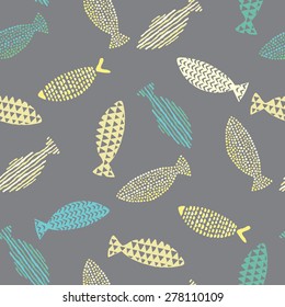 Decorative fishes pattern seamless in vector