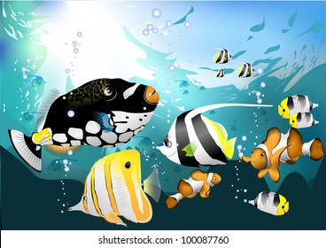 decorative fishes (vector sea drawing)
