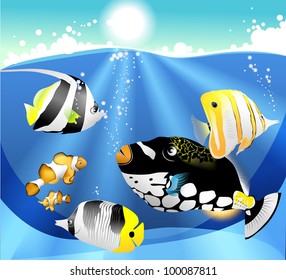 decorative fishes (vector sea drawing)