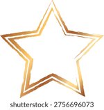 Decorative five pointed star shape outline frame with metallic gold brushed paint texture