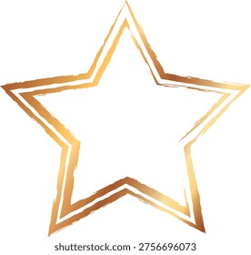 Decorative five pointed star shape outline frame with metallic gold brushed paint texture