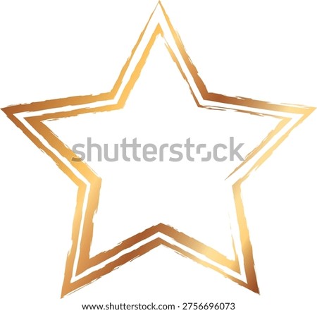 Decorative five pointed star shape outline frame with metallic gold brushed paint texture