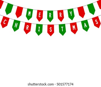 Decorative flags on greeting card template for a happy Christmas