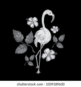 Decorative flamingo bird, design element. Can be used for cards, invitations, banners, posters, print design, wallpapers, fabric, textile. Exotic, tropical background