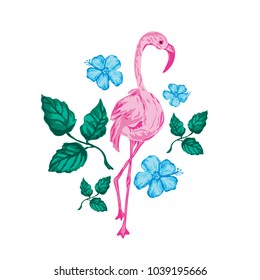 Decorative flamingo bird, design element. Can be used for cards, invitations, banners, posters, print design, wallpapers, fabric, textile. Exotic, tropical background