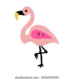 Decorative flamingo vector flat illustration isolated on white background, wild tropical animal, colorful sign for design kid map, zoo  alphabet, fauna element