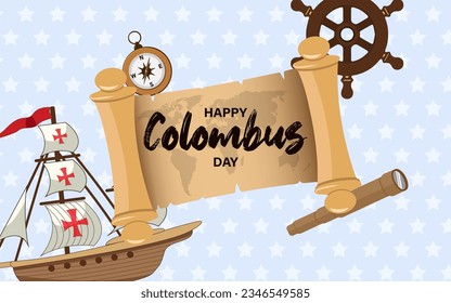 Decorative flat design columbus day background.  america discovery celebration, travel and history