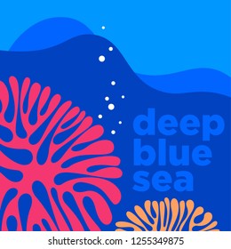 Decorative flat illustration. Underwater life.  Abstract poster or cover. Packaging design. Sea background.
