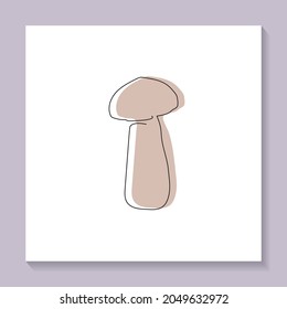 Decorative flat sepia mushroom in line art style