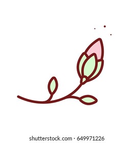 Decorative flat vintage rose and bud icon in pastel, tender colors. Vector blooming flowers for stickers, labels, tags, gift design. Adornment for wedding invitations and greeting cards decoration.