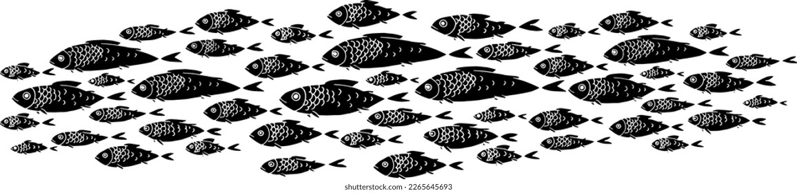 Decorative flock of fish. Element for your design. Logo template. Vector illustration.
