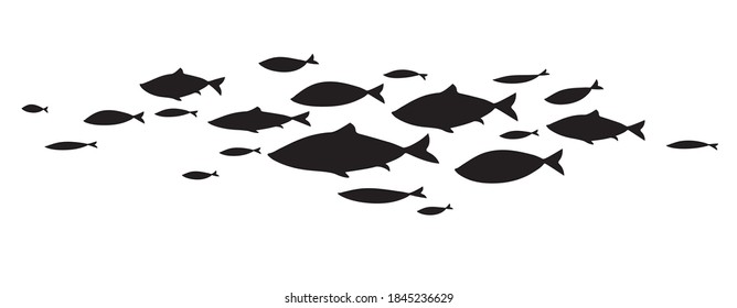 Decorative flock of fish. Logo design template. Vector illustration.