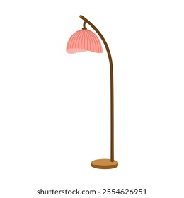 Decorative floor lamp with lampshade. Stylish design element for cozy home interior. Hand drawn vector illustration isolated on white background. Modern flat cartoon style.