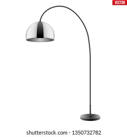 Decorative Floor Lamp Original Sample Model with Chrome bell-style Shade. For Loft, Living Room, Bedroom, Study Room and Office. Vector Illustration isolated on white background.