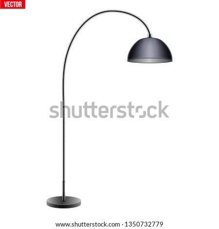 Decorative Floor Lamp Original Sample Model with Black bell-style Shade. For Loft, Living Room, Bedroom, Study Room and Office. Vector Illustration isolated on white background.