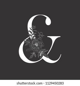 Decorative floral ampersand on the white background.
