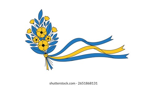 Arranjo floral decorativo com fitas fluindo um belo elemento visual