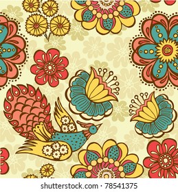 decorative floral background with bird