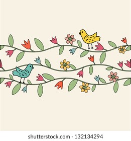Decorative floral background with birds