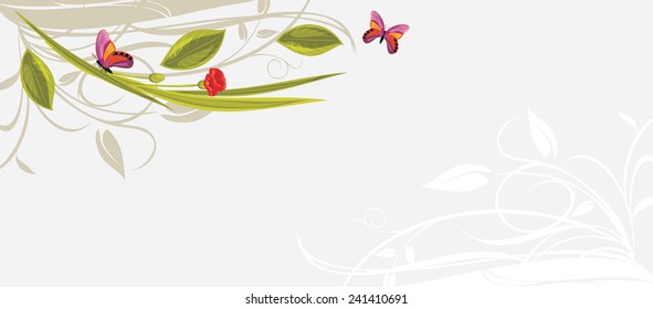 Decorative floral background with butterflies. Vector