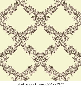 Decorative floral background with flourish elements, leaves - seamless pattern. Vector illustration