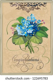 Decorative floral background with Flowers forget-me-not on light background, Elegance retro vector illustration.