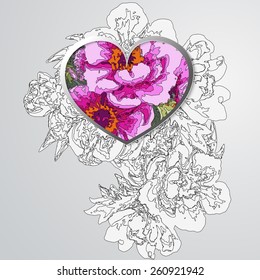 Decorative floral background with flowers of peony