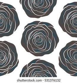 Decorative floral background with flowers of roses. Vector seamless pattern with abstract blue and brown roses.