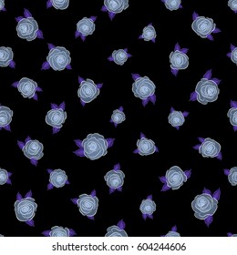 Decorative floral background with flowers of roses. Vector seamless pattern with abstract blue and violet roses.