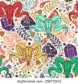 Decorative floral background with flowers and skull