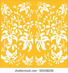 Decorative floral background with flowers white color on orange background