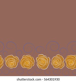 Decorative floral background with horizontal flowers of roses with copy space (place for your text). Vector seamless pattern with abstract beige, yellow and blue roses.