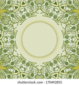 Decorative floral background, illustration with  gorgeous ornamental frame. You can use it like invitation card 