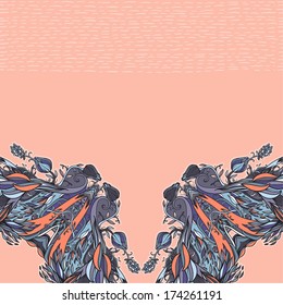 Decorative floral background, illustration with gorgeous ornamental frame. You can use it like invitation or greeting card