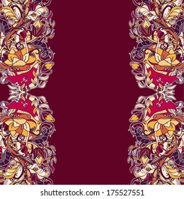 Decorative floral background, illustration with gorgeous ornamental frame. You can use it like invitation or greeting card