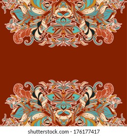 Decorative floral background, illustration with gorgeous ornamental frame. You can use it like invitation or greeting card