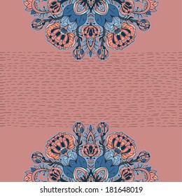 Decorative floral background, illustration with gorgeous ornamental frame. You can use it like invitation or greeting card