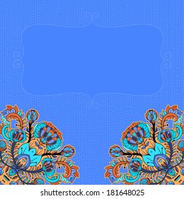 Decorative floral background, illustration with gorgeous ornamental frame. You can use it like invitation or greeting card