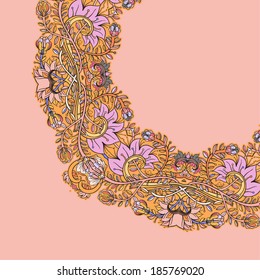 Decorative floral background, illustration with gorgeous ornamental frame. You can use it like invitation or greeting card